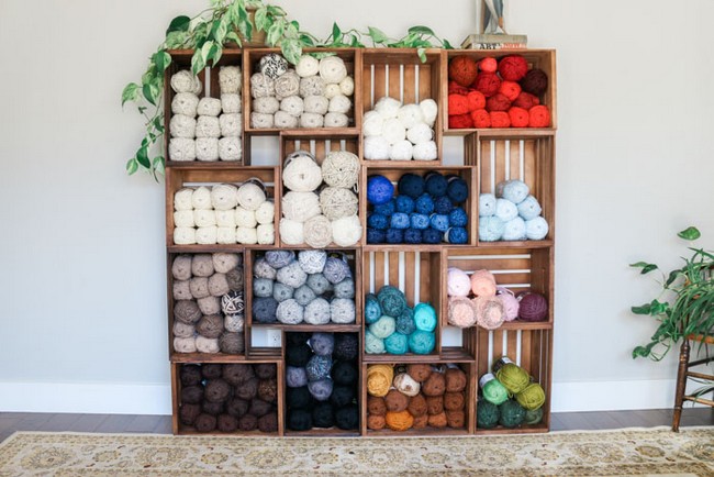 DIY Yarn Storage Shelves Using Wooden Crates