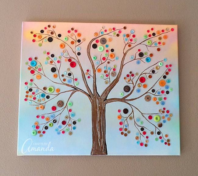 Vibrant Button Canvas Tree