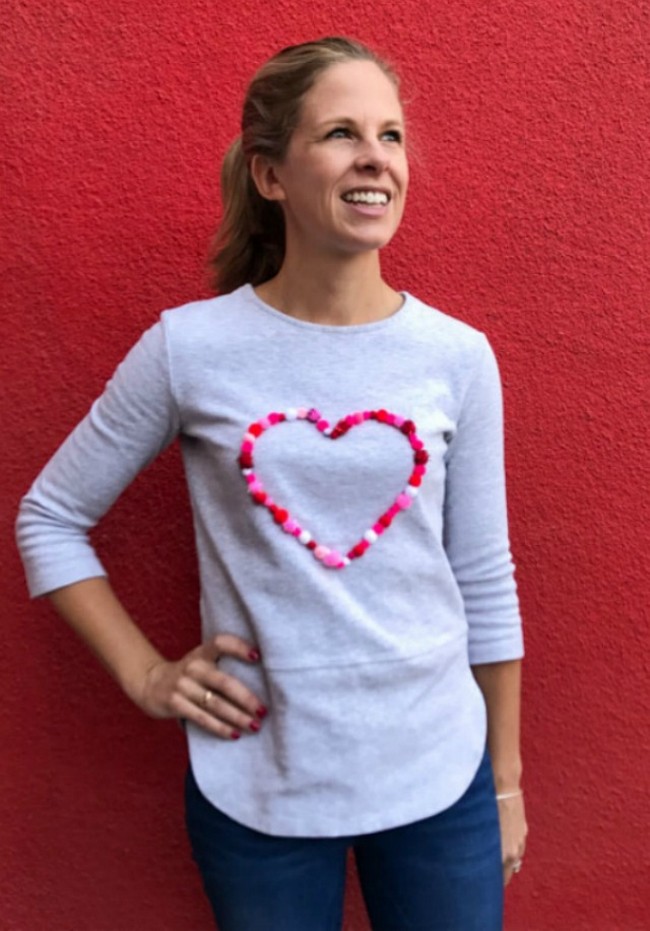 Pom-Pom Heart Shirt For Valentine's Day