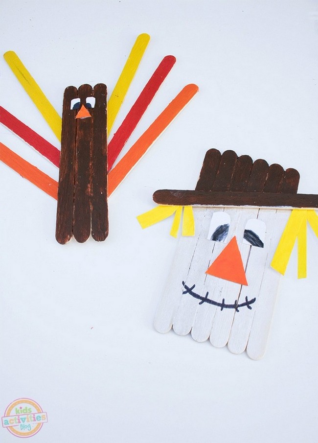 Craft Stick Turkey & Popsicle Stick Scarecrows For Kids To Make