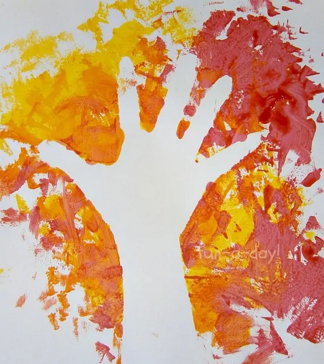 Negative Space Fall Handprint Craft For The Toddlers