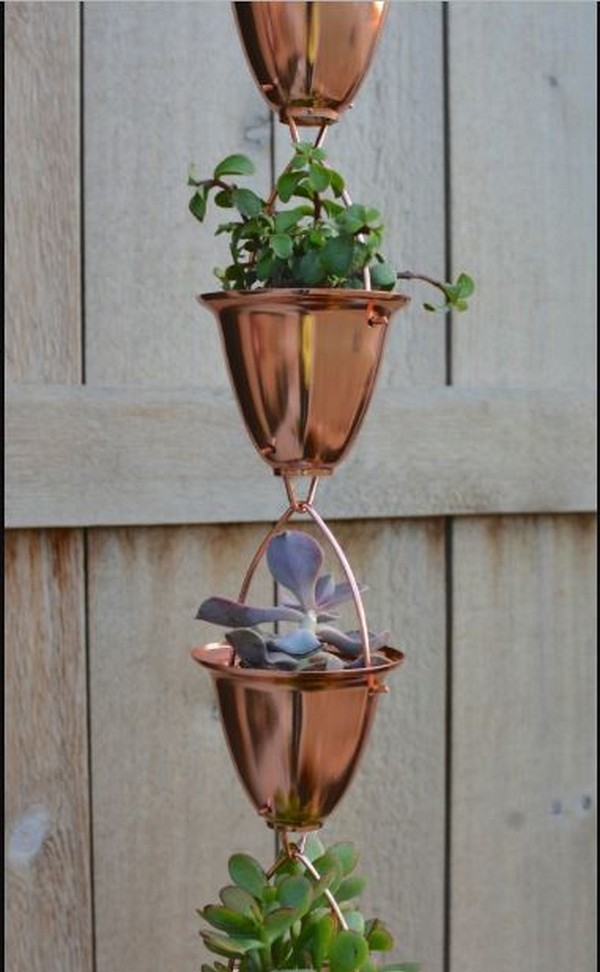 Copper Rain Chain Succulent Planter