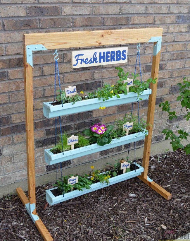 Hanging Gutter Herb Planter with Stand