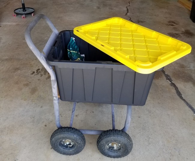 Hose Holder + Plastic Tub Garden Cart