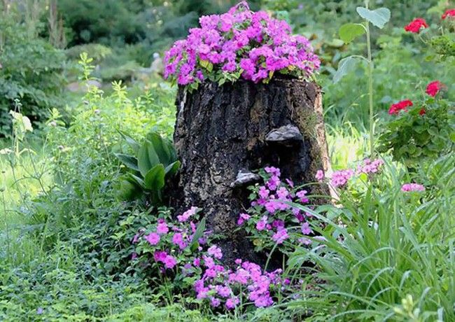 Pretty Repurposed Tree Stump Garden