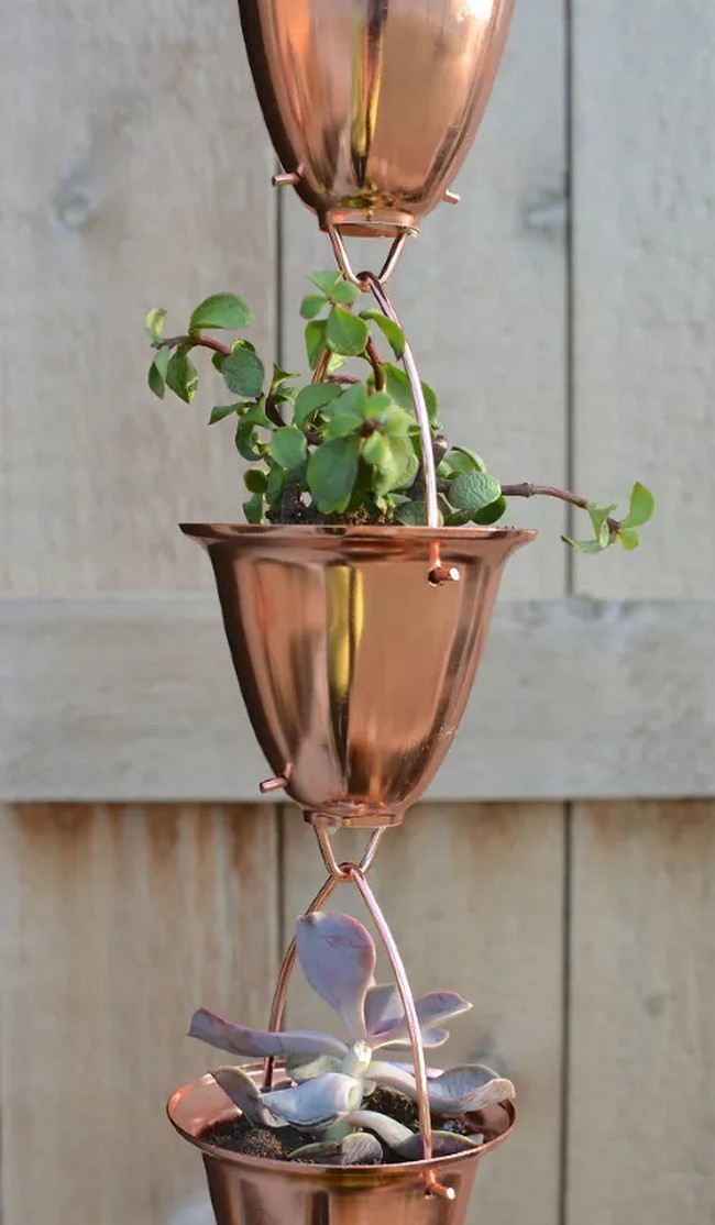 Copper Rain Chain Succulent Planter