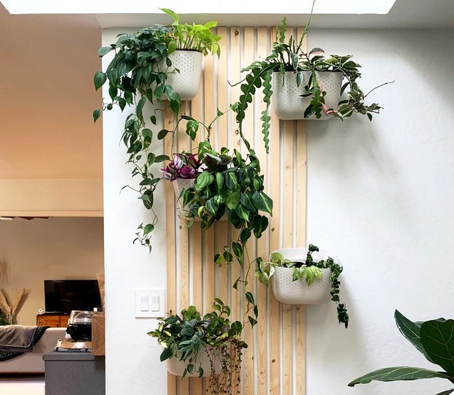 DIY Mid-century Style Slatted Plant Wall